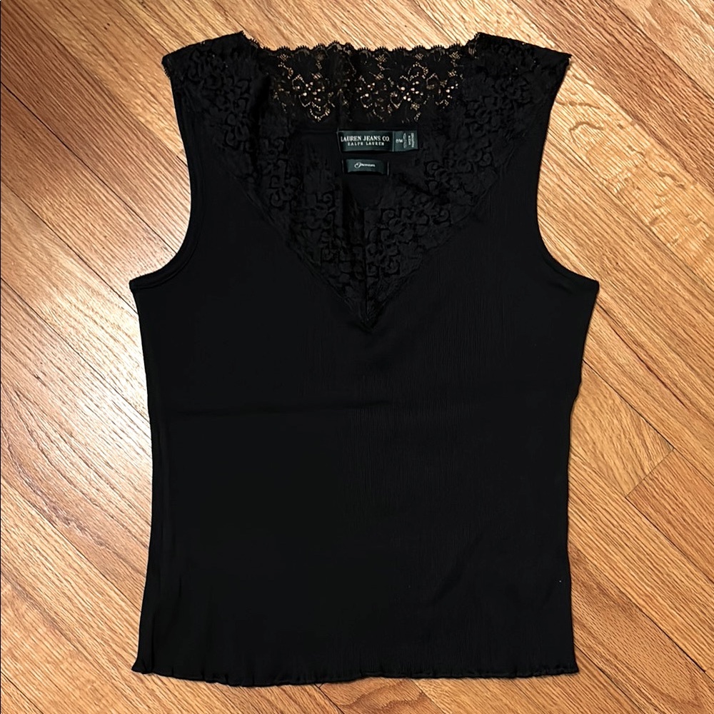 Ralph Lauren Lauren Jeans Co. Black Lace Trim Tank Top petite Medium